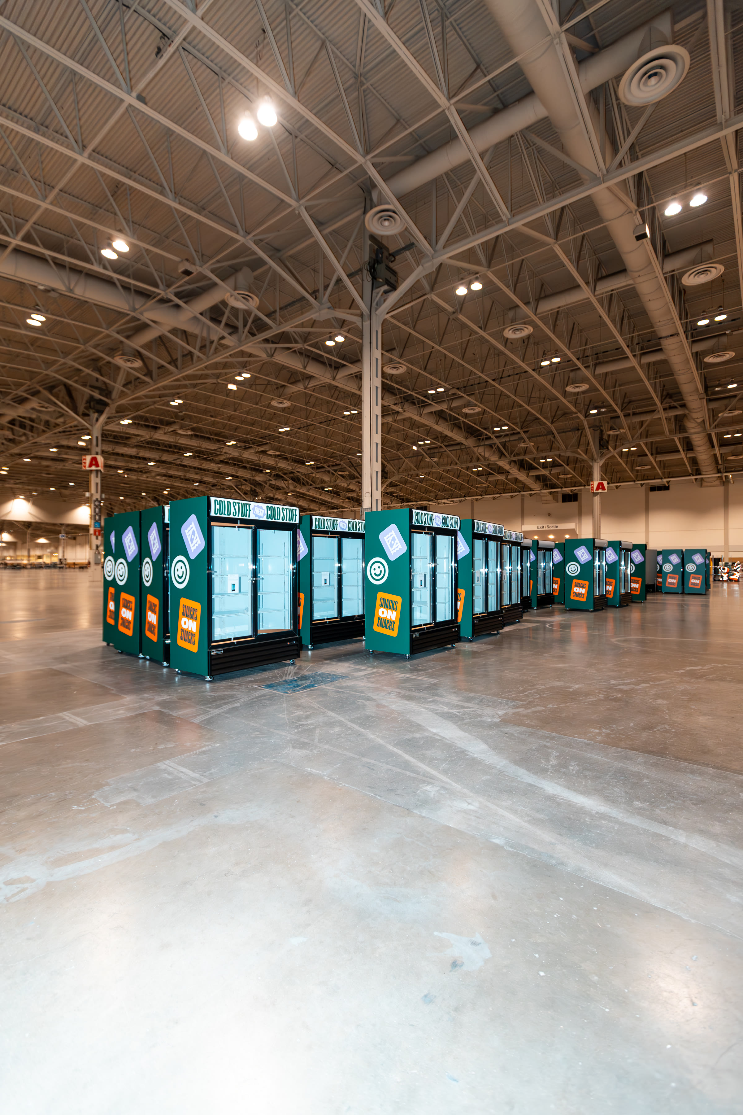 Rows of event refrigeration units staged inside Enercare Centre