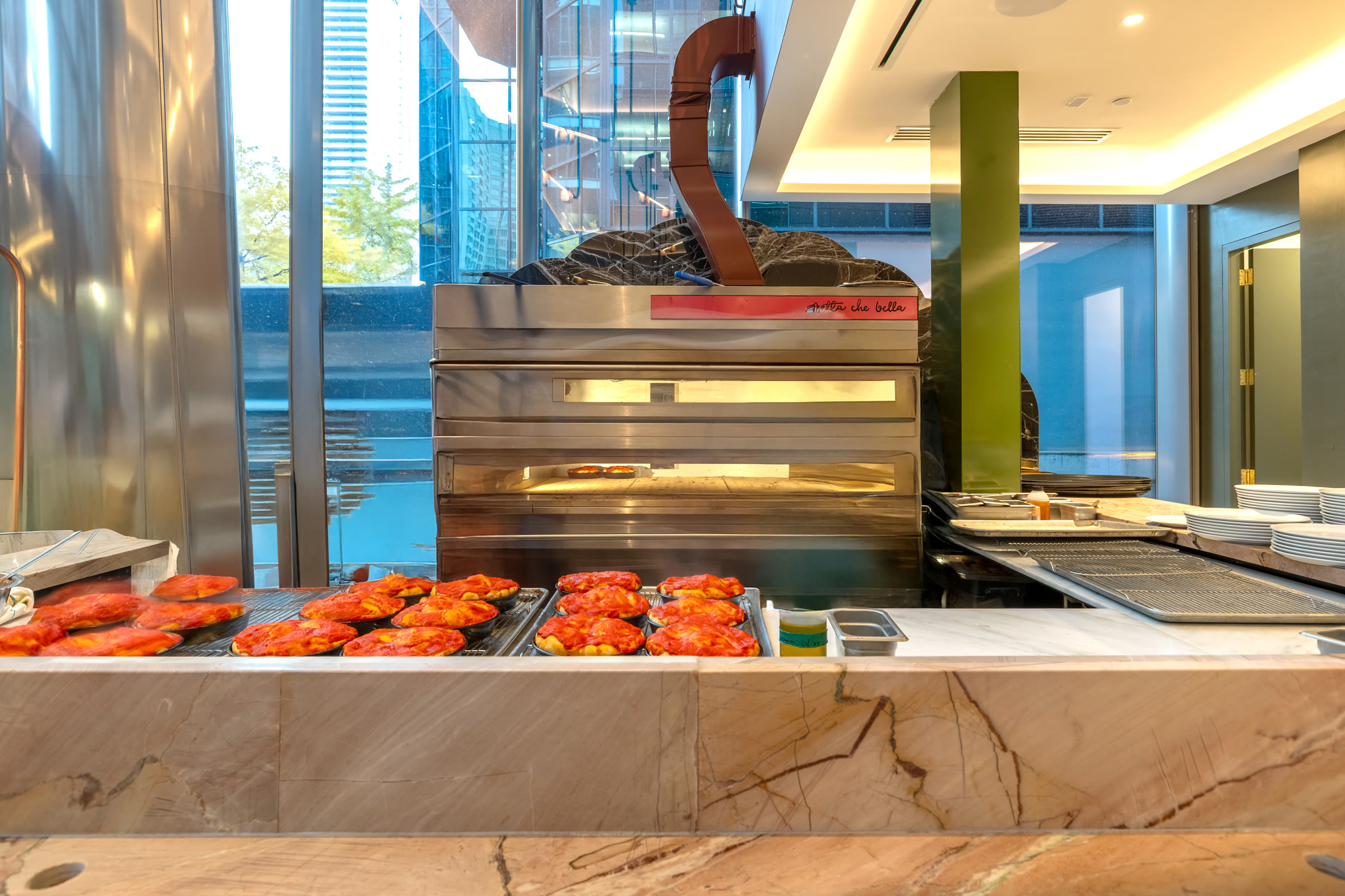 Oretta Downtown pizza oven and service counter detail